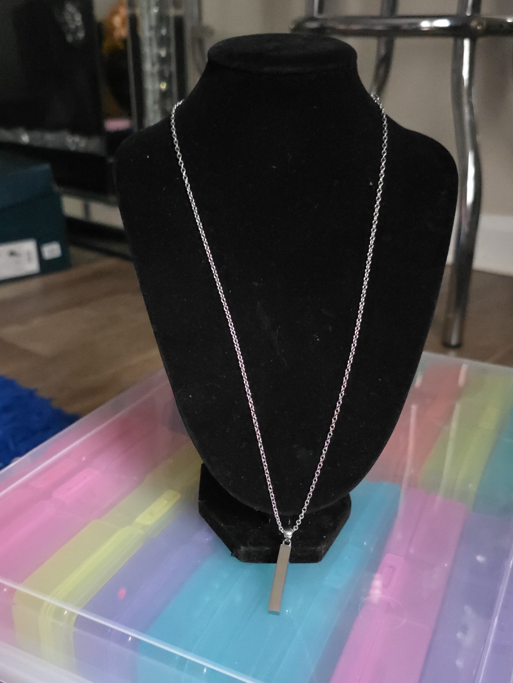Fashion Jewelry Silver Bar Pendant Necklace